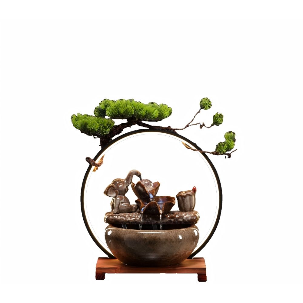 Stalaca Elephant Fountain with Rolling Ball & LED Yellow strip 40x27x41cm Brown