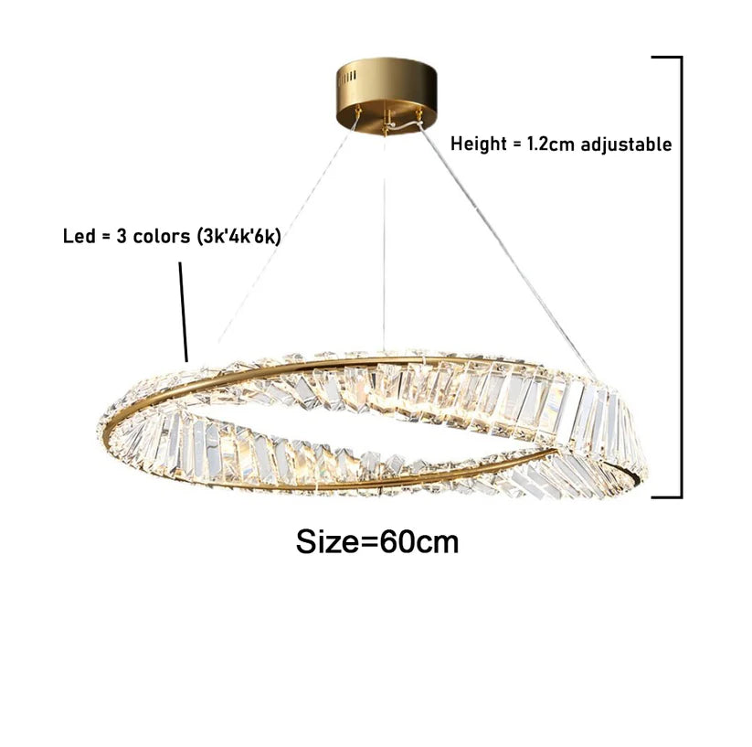 Modern Crystal Ring LED Chandelier – Luxury Crystal Pendant Light | 3 Color LED Modes