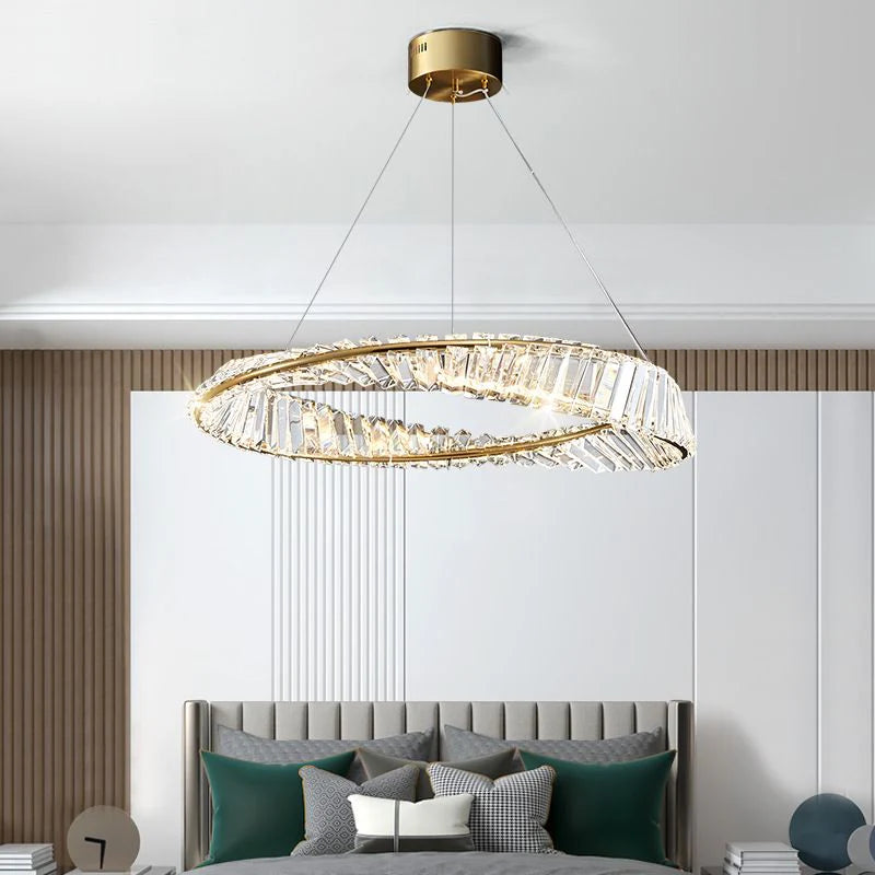 Modern Crystal Ring LED Chandelier – Luxury Crystal Pendant Light | 3 Color LED Modes