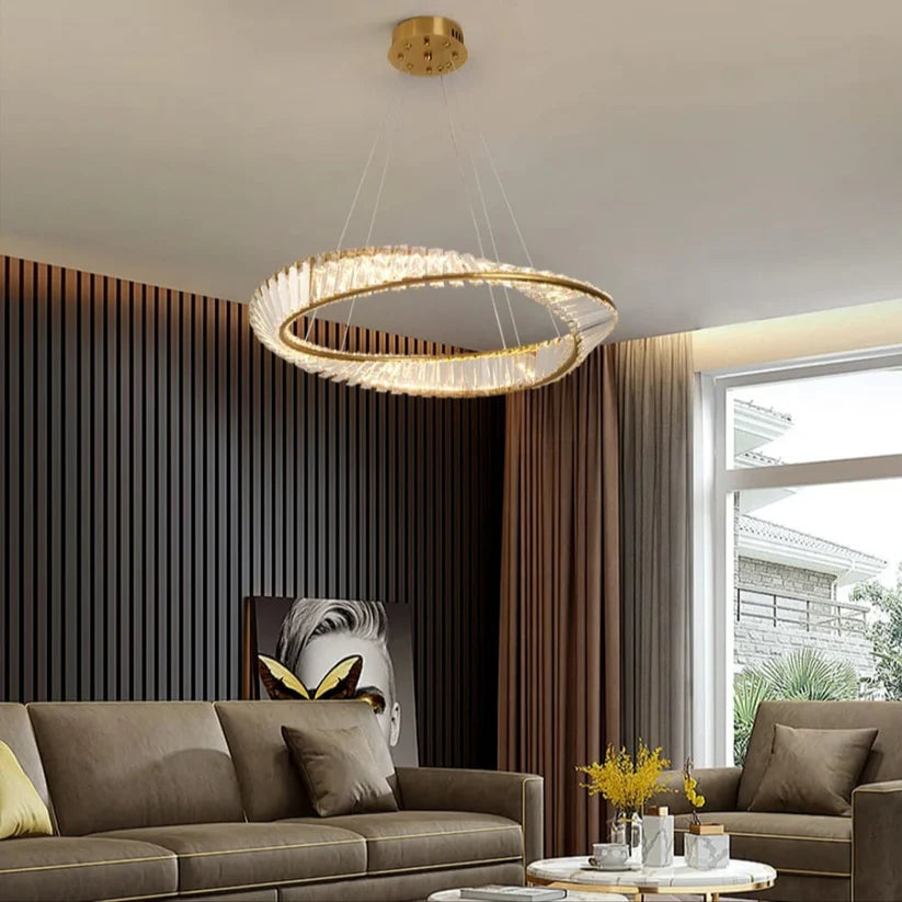 Modern Crystal Ring LED Chandelier – Luxury Crystal Pendant Light | 3 Color LED Modes