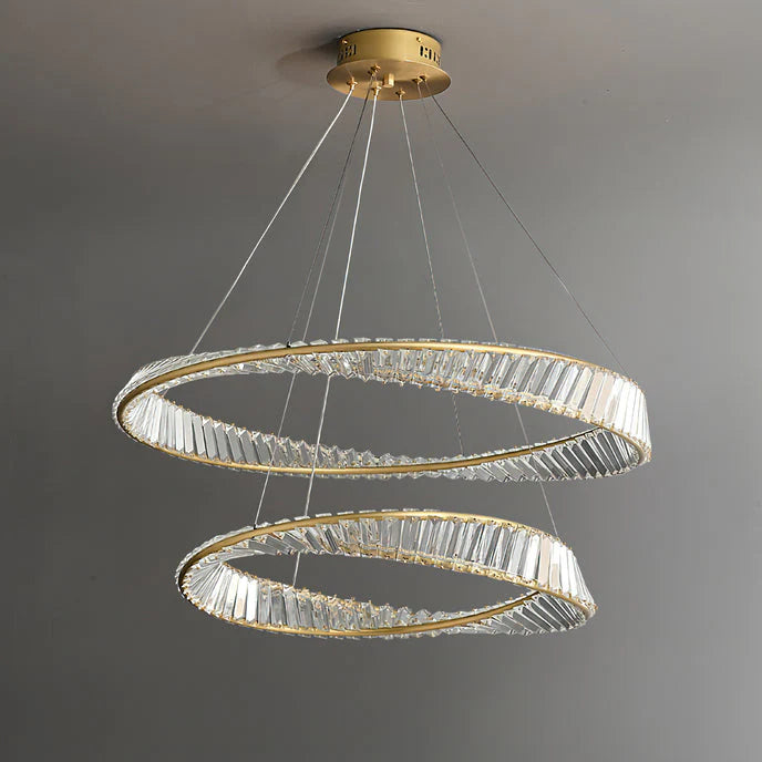 Modern Crystal Ring LED Chandelier – Luxury Crystal Pendant Light | 3 Color LED Modes