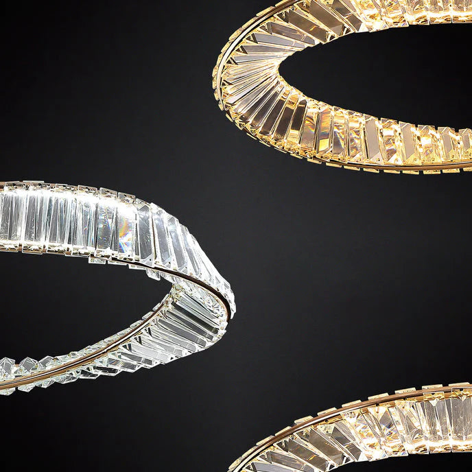 Modern Crystal Ring LED Chandelier – Luxury Crystal Pendant Light | 3 Color LED Modes