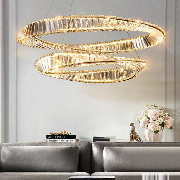 Modern Crystal Ring LED Chandelier – Luxury Crystal Pendant Light | 3 Color LED Modes
