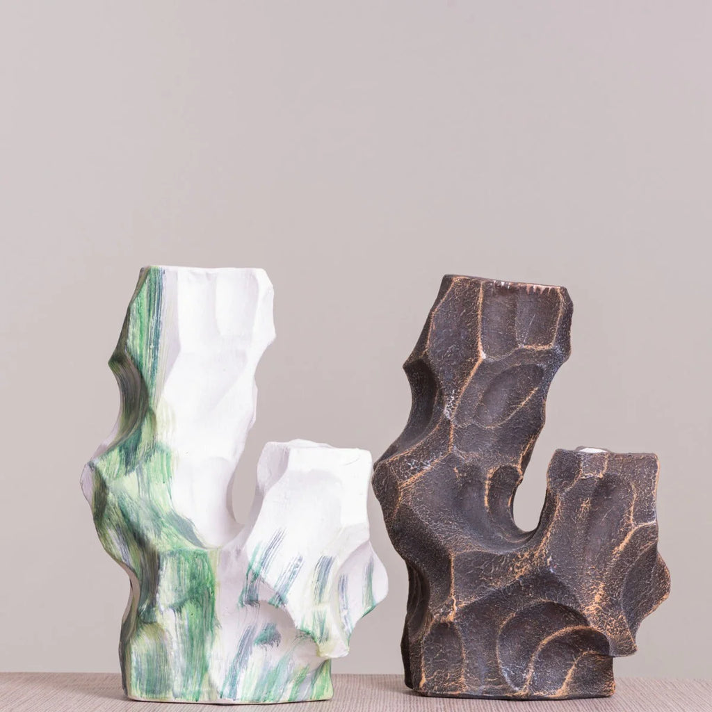Grounded (White/Green) Textured Ceramic Vase