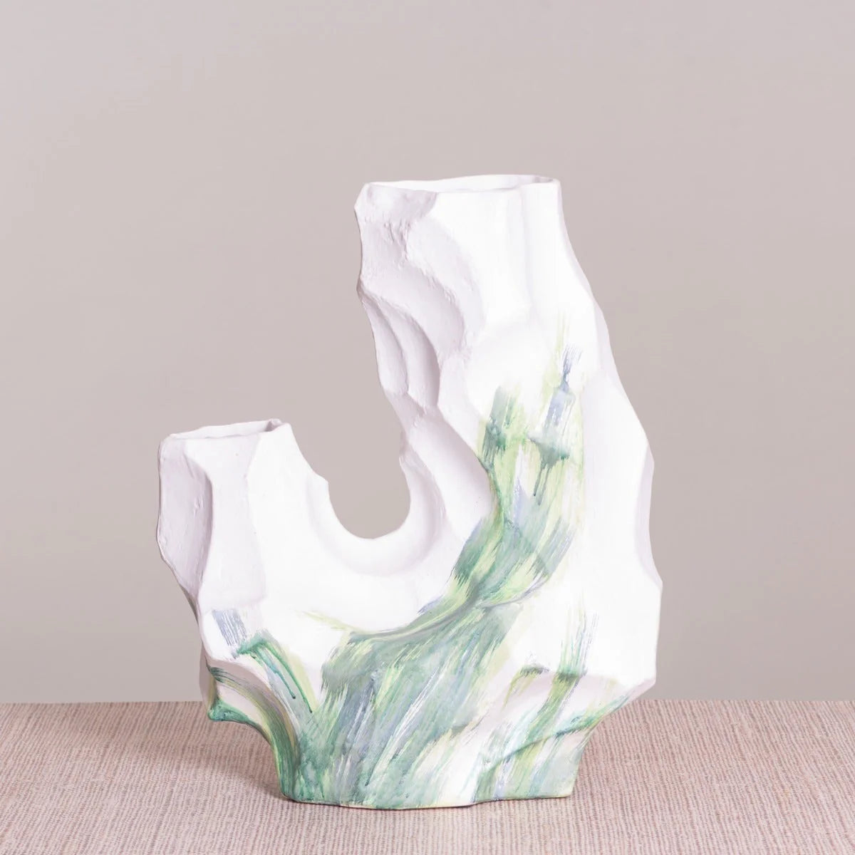 Grounded (White/Green) Textured Ceramic Vase