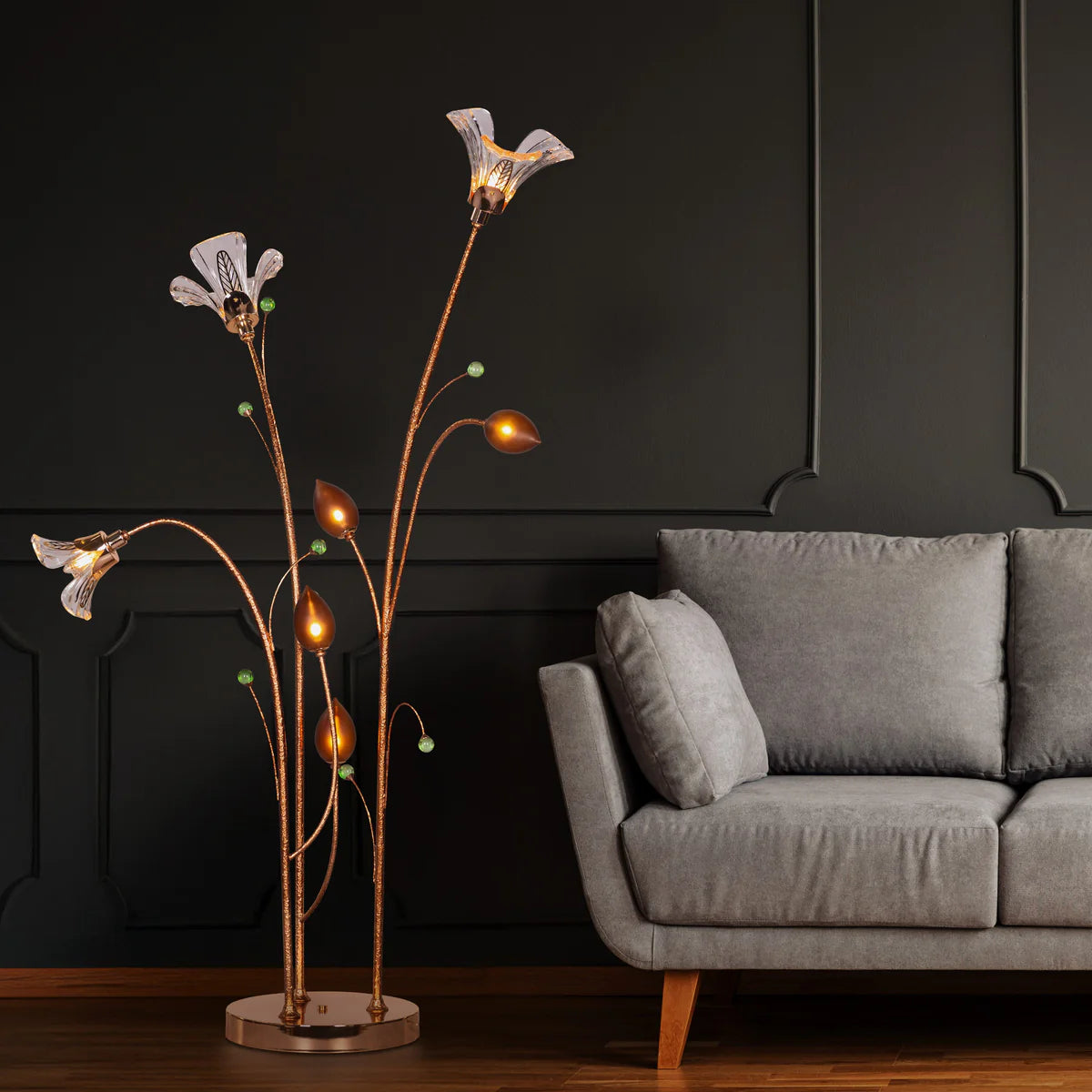 Harubana Whisper (Rose Gold, Clear Amber) Textured Glass Floor Lamp
